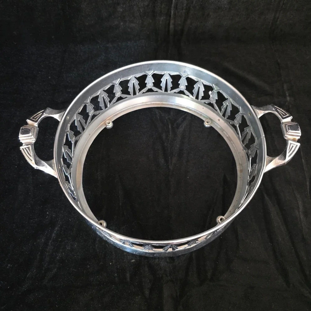 Royal Rochester Royalite Fraunfelter Casserole w Art Deco Chrome Carrier Stand
